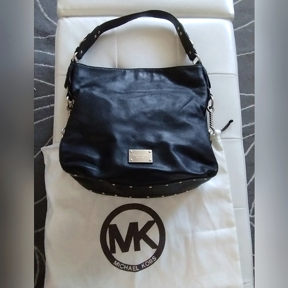 Michael Kors Black Leather Studded Hobo/Shoulder Bag with Dust Bag - Picture 2 of 16